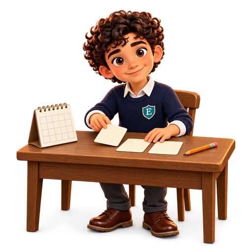 Eli plans a study session with a notebook.